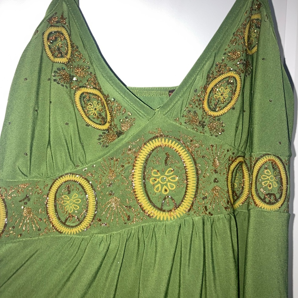 Vntg “‘mine” Y2K green tank size L- can fit smaller XL! Stretchy!